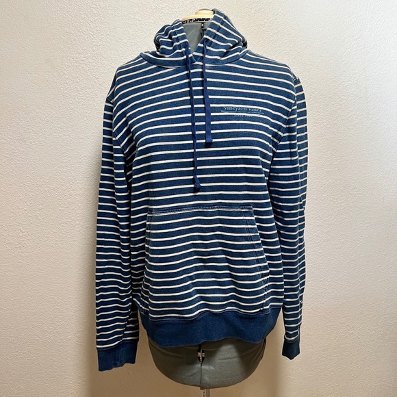 Vineyard Vines Preppy Country Club Striped Hoodie Sweatshirt Blue Size M - Picture 1 of 8